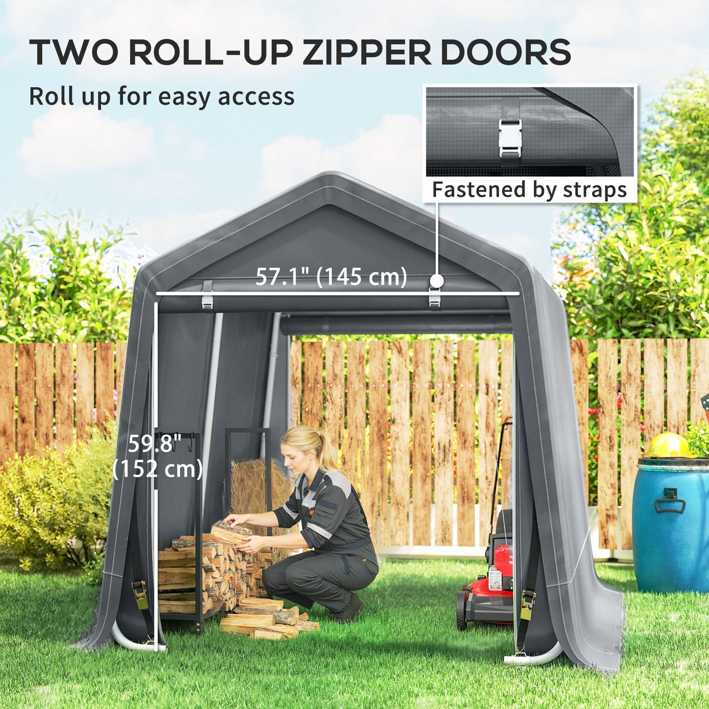 Garden Storage Tent, Patio Storage Shelter w/ Metal Frame and Double Zipper Doors, Green
