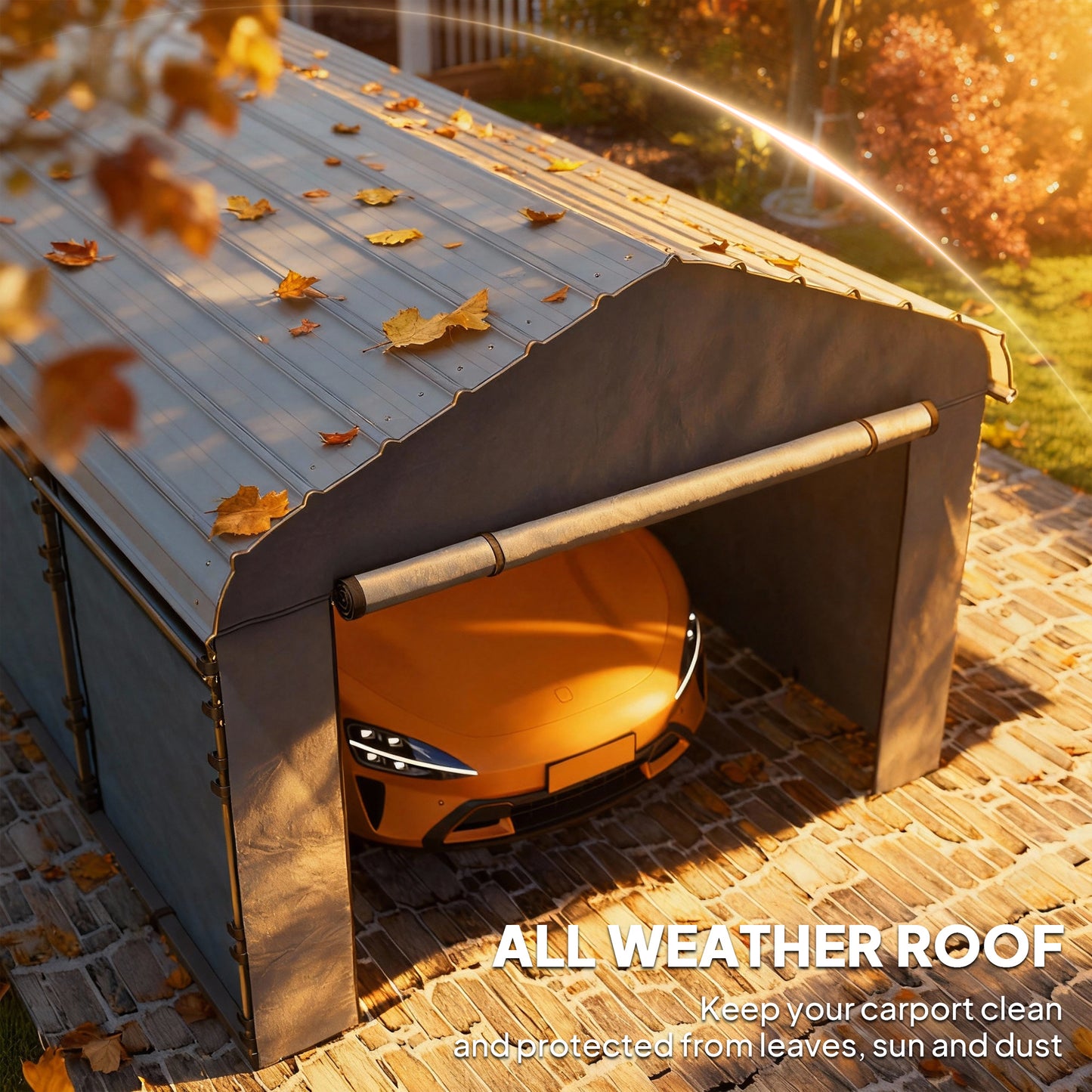 Metal Carport, Heavy Duty Garage Car Shelter with Galvanized Metal Roof and Removable Sidewalls, Light Grey