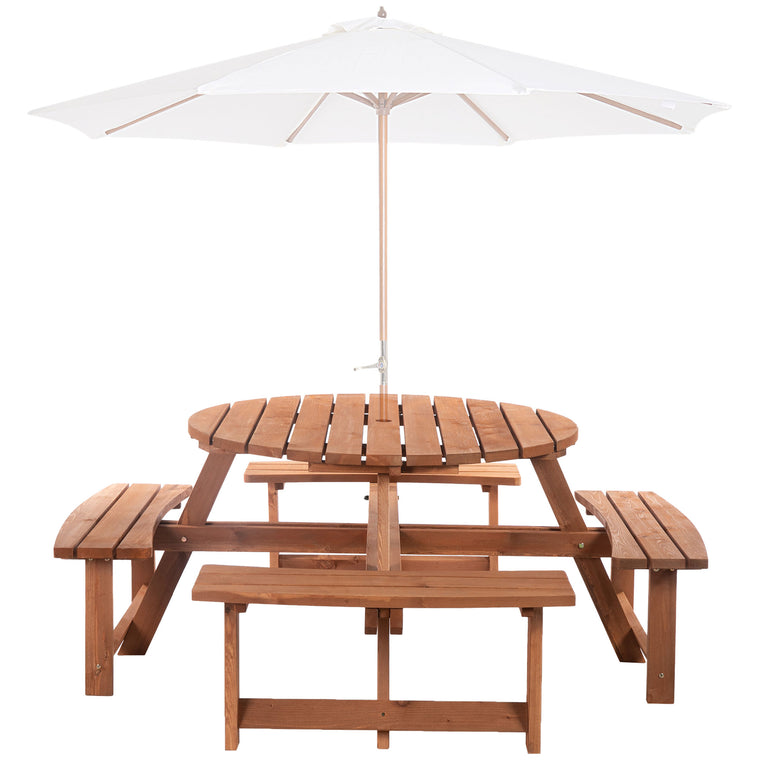 Round Wooden Pub Bench & Picnic Table Set, 8 Seats
