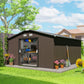 11' x 13' Garden Storage Shed Metal Tool Storage House, with Double Sliding Doors, Foundation Kits Included, Brown