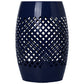 12" Steel Patio End Table, Round Hollow Drum Side Table, Accent Table for Indoor and Outdoor, Navy Blue