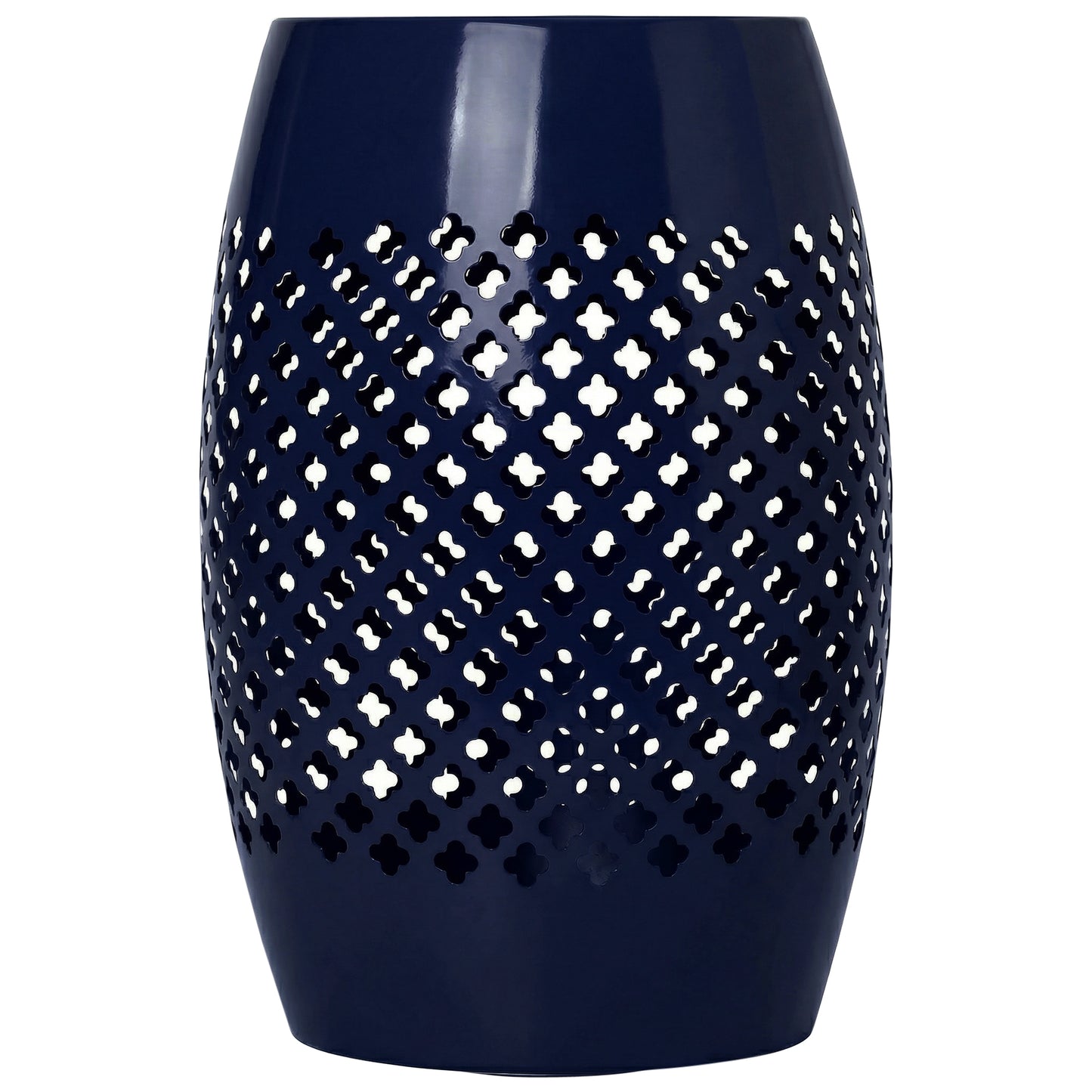 12" Steel Patio End Table, Round Hollow Drum Side Table, Accent Table for Indoor and Outdoor, Navy Blue