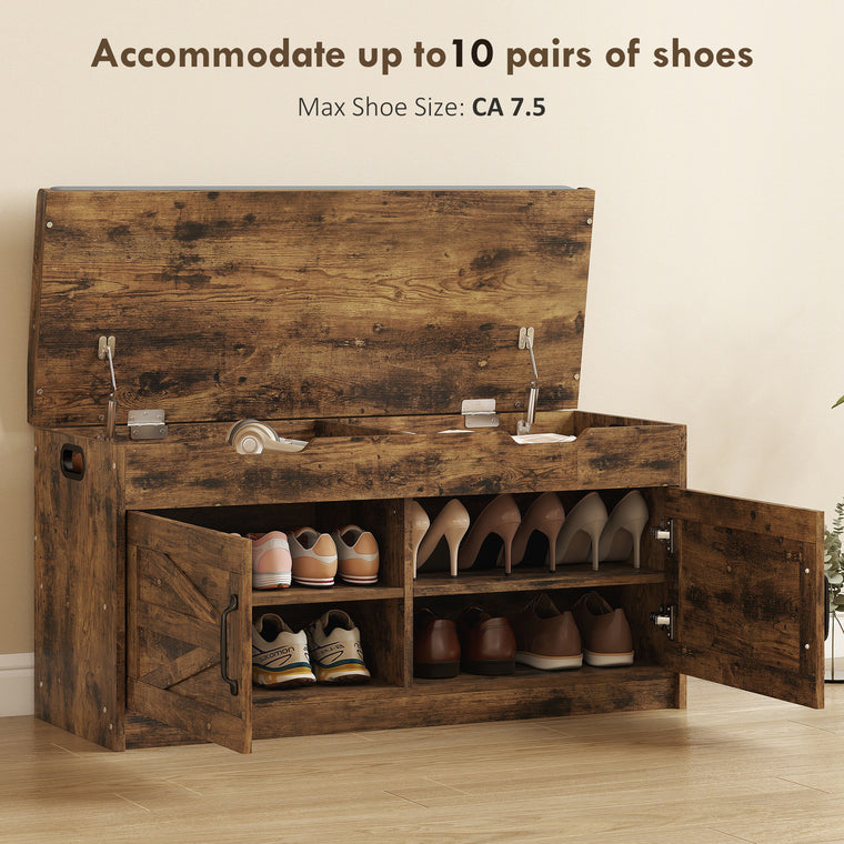 Shoe Storage Bench with Flip-Top Cabinet