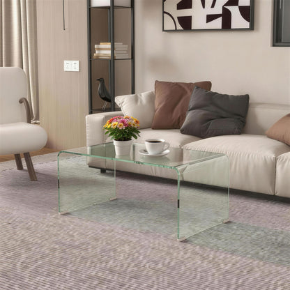 Rectangle Glass Coffee Table with Rounded Edges - Clear