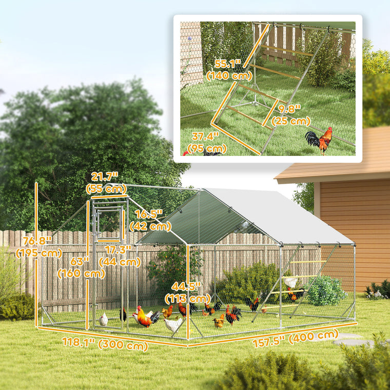 Large Metal Chicken Run with Waterproof Cover for 12-18 Chickens