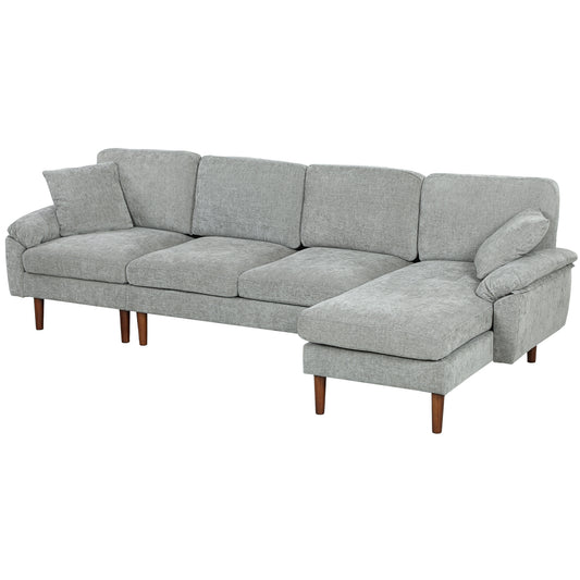 L-Shape Sofa, Modern Sectional Couch with Changeable Chaise Lounge, Pillows and Wooden Legs for Living Room - Grey