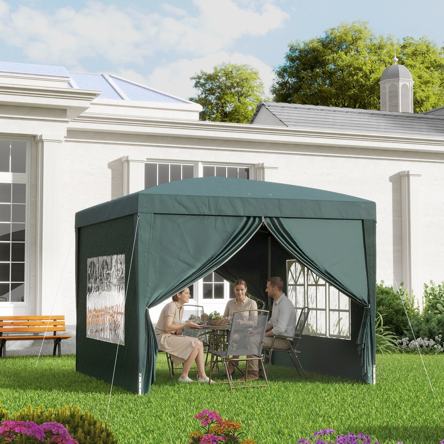 10'x10' Outdoor Pop Up Party Tent Wedding Gazebo Canopy with Carrying Bag (Dark Green)
