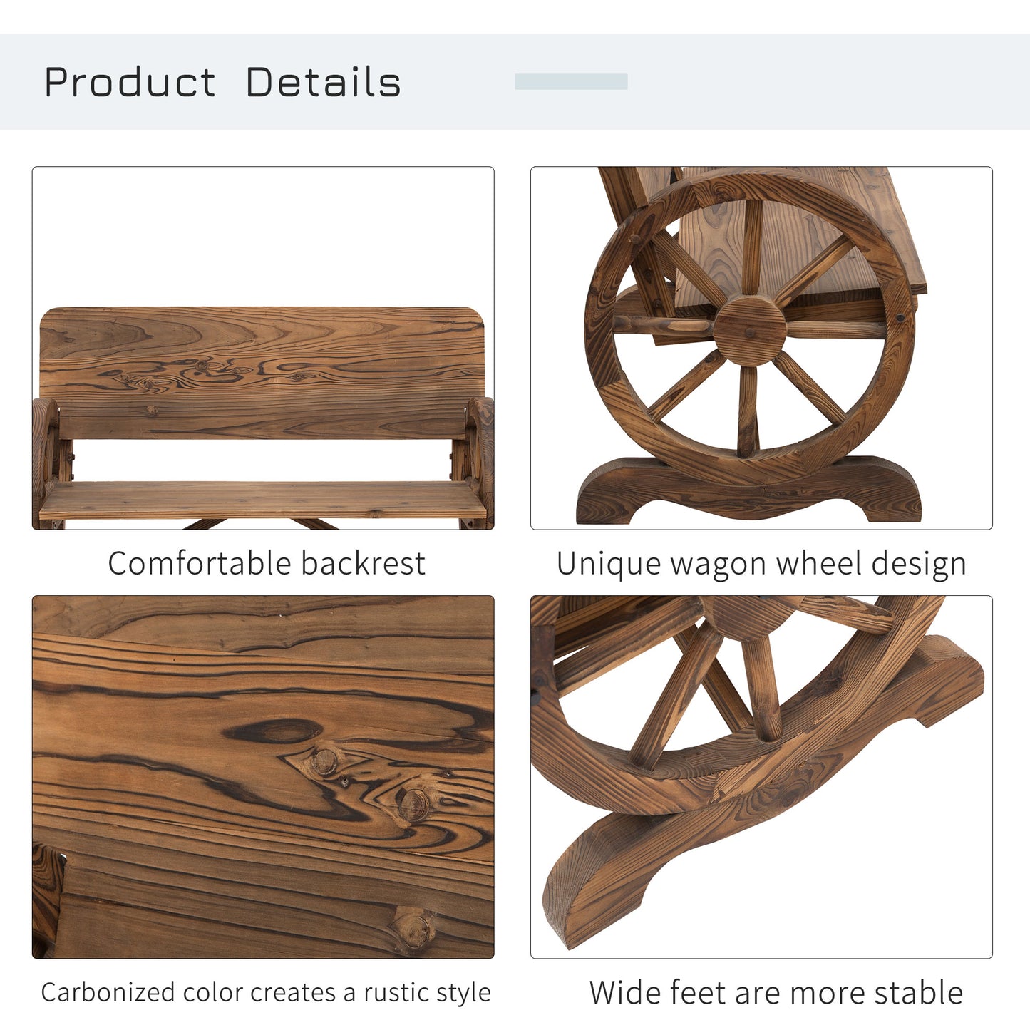 Wooden Wagon Wheel Bench Rustic Design 2 Seater Garden Outdoor Chair High Back Loveseat