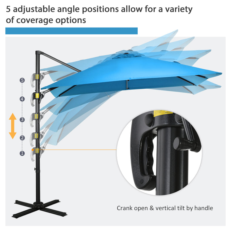 8' x 8' Turquoise Aluminum Offset Umbrella with 360° Rotation