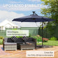 9.7ft Solar LED Cantilever Patio Umbrella with 32 LED Lights, Cross Base, Crank Handle, for Poolside, Deck, Dark Blue