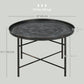 Vintage Coffee Table for Living Room, 24" Round Center Table with Hammered Tray Top and Metal Frame, Pewter