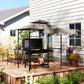 8' x 7.6' Grill Gazebo, Double Tiered Barbecue Grill Gazebo Shelter w/ Side Awning, 2 Side Shelves, 6 Hooks, Light Grey