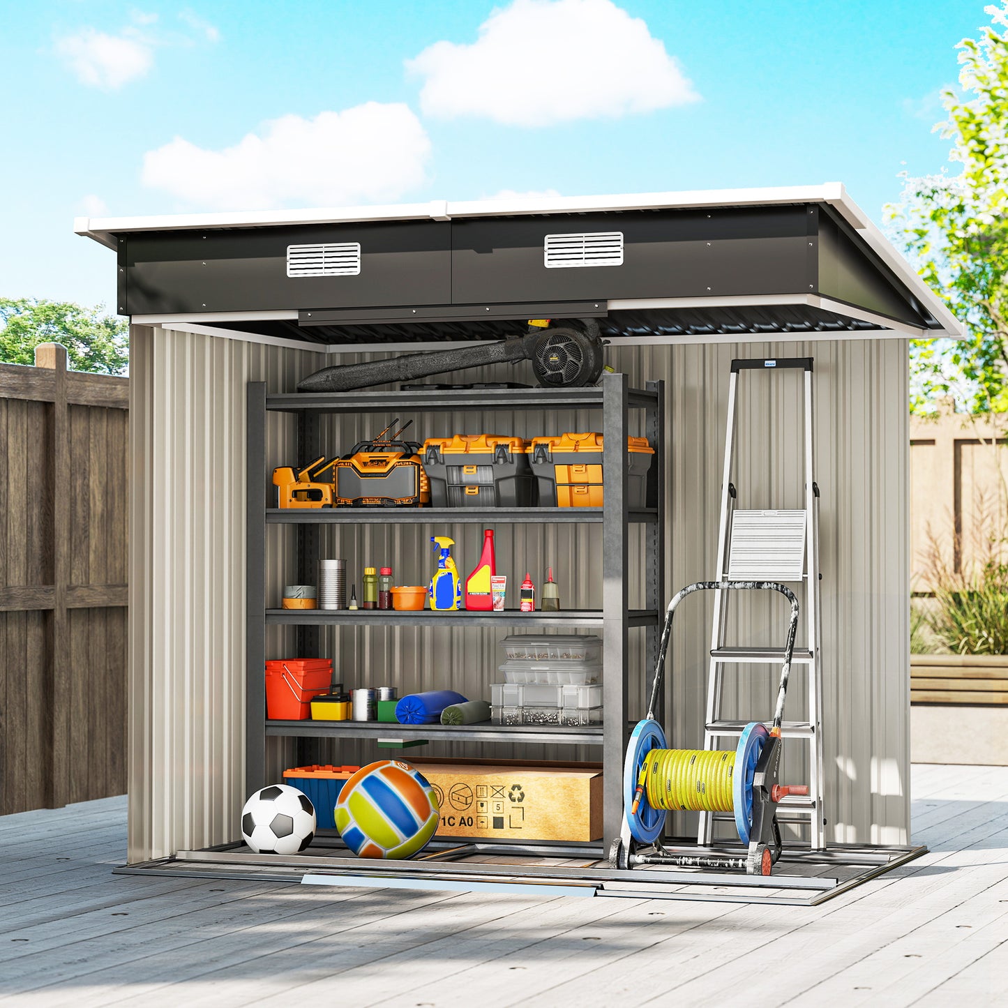 7' x 4' Metal Storage Shed, Lockable Tool Unit - Black