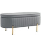 Upholstered Bedroom Bench, Channel Tufted Ottoman Bench with Thick Padding and Metal Legs, Grey