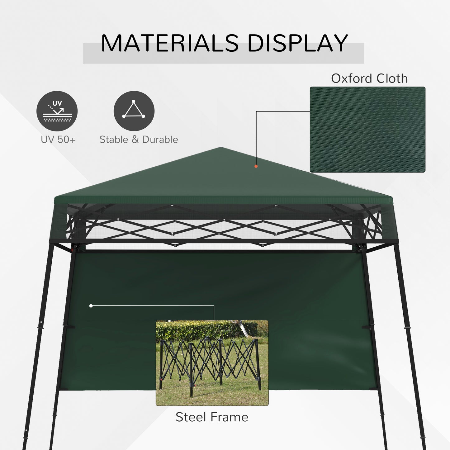 7' x 7' Green Pop-Up Canopy Tent with Backpack & Inclined Legs