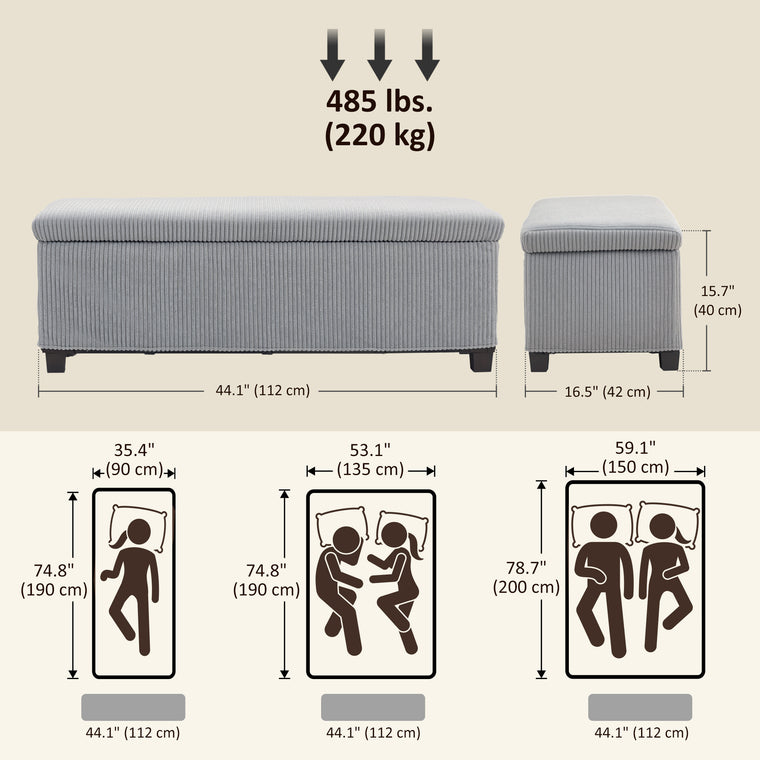 44" Corduroy Storage Ottoman Bench