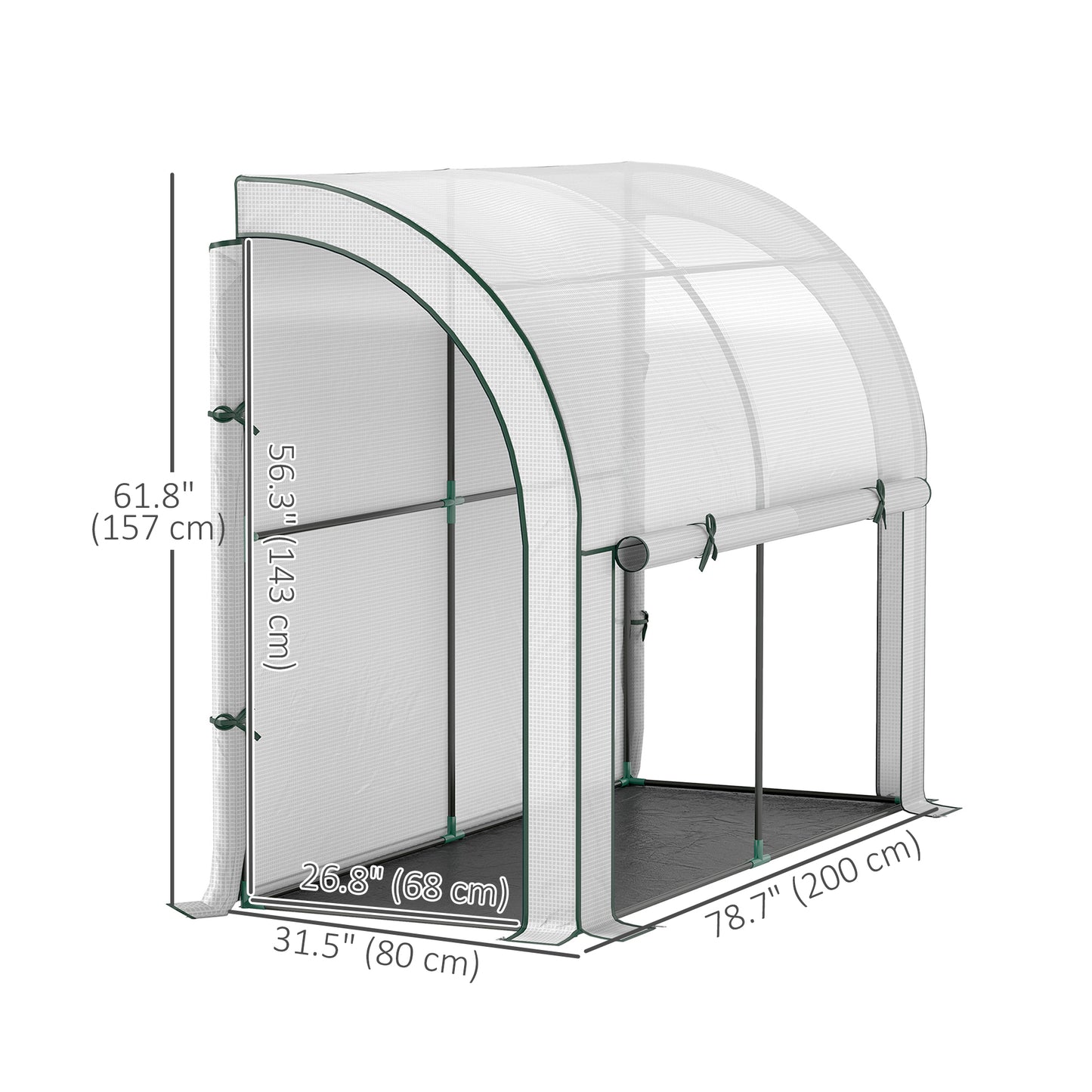 Walk-in Lean-to Greenhouse, Outdoor Gardening Green House with Zipper Roll-up Doors and Window