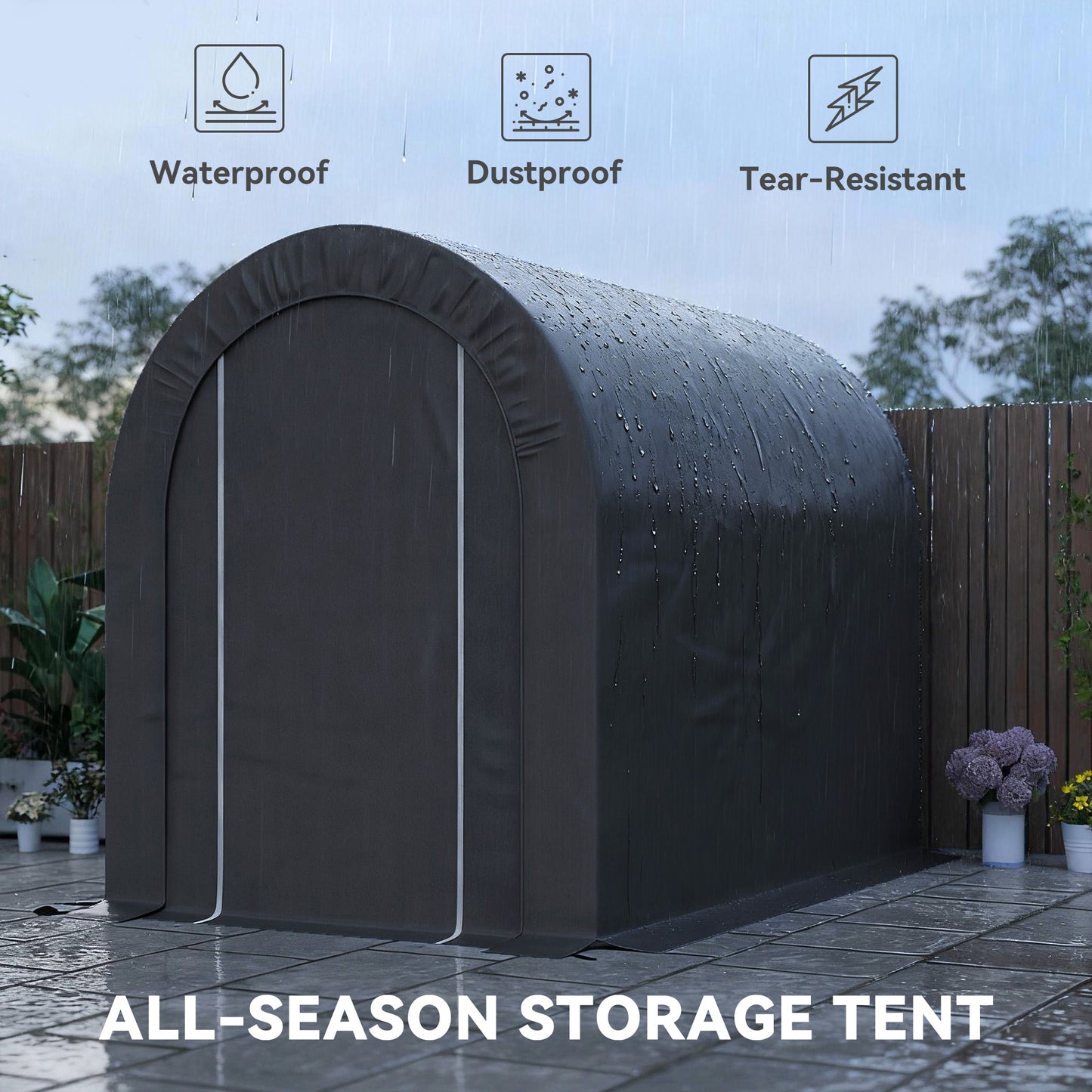 Outdoor Storage Shed, Heavy Duty Galvanized Steel Portable Shed for Bike, Motorcycle, Garden Tools, Black