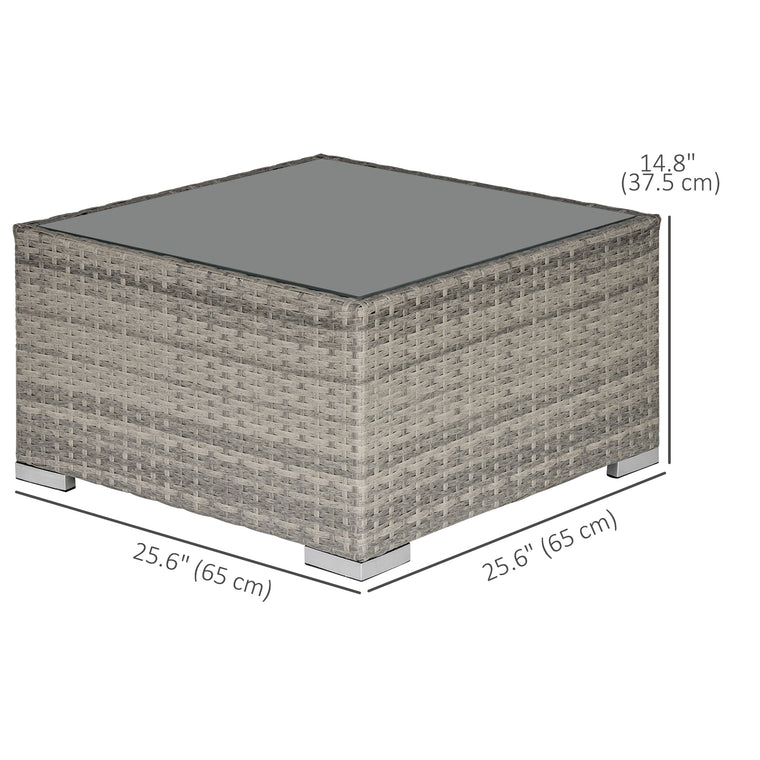 25.6" Square Rattan Coffee Table with Tempered Glass Top