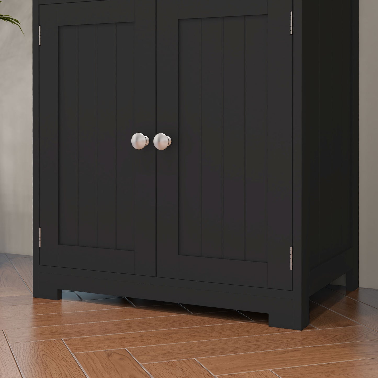63" Small Buffet with Hutch, 4-Door Kitchen Pantry Storage Cabinet with Adjustable Shelf for Dining Room, Black