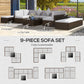 9 Pieces Wicker Patio Furniture Set with Cushion, Light Grey