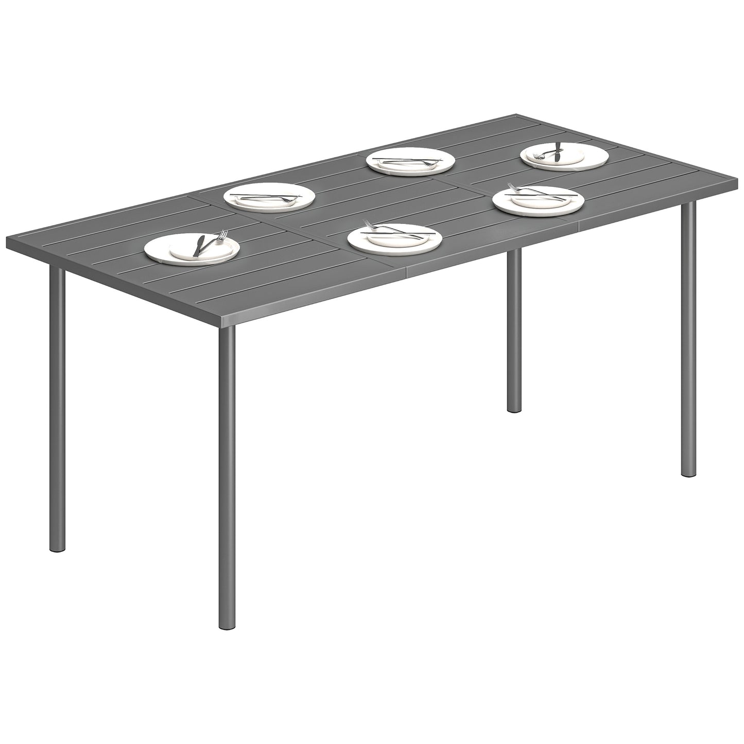 65" x 31.5" Outdoor Dining Table for 6, Metal Rectangular Patio Dining Table with Metal Slatted Top
