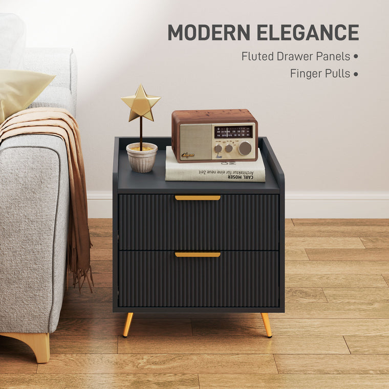Nightstand with 2 Drawers & Metal Legs