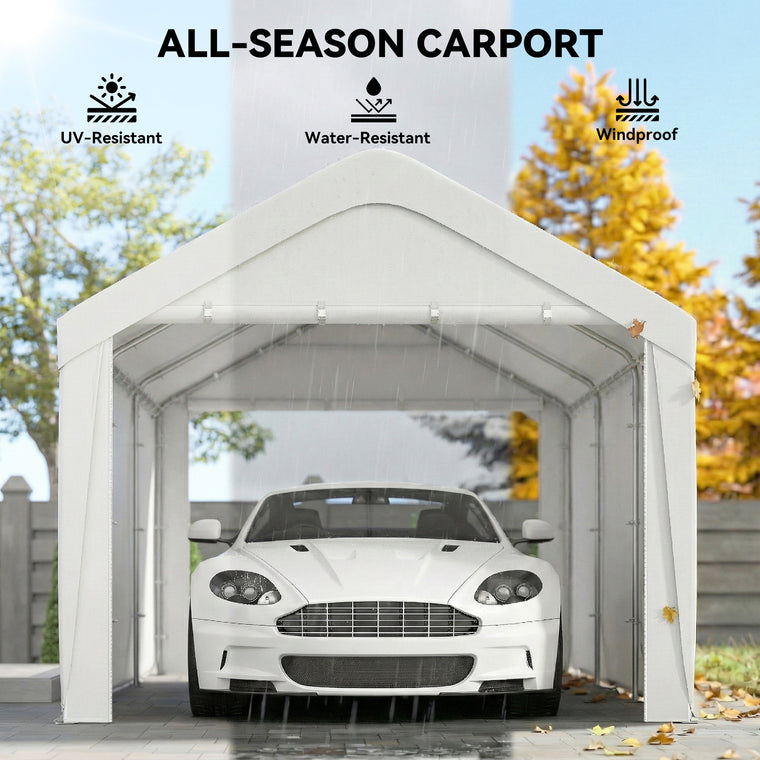 10' x 20' White Portable Garage Carport with Roll-Up Doors