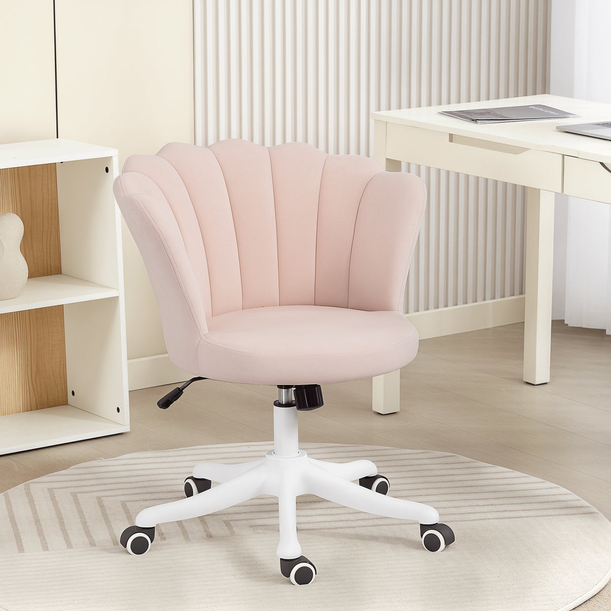 Office Chair, Armless Swivel Desk Chair with Adjustable Height, Backrest, Tilt Function for Office, Vanity, Pink