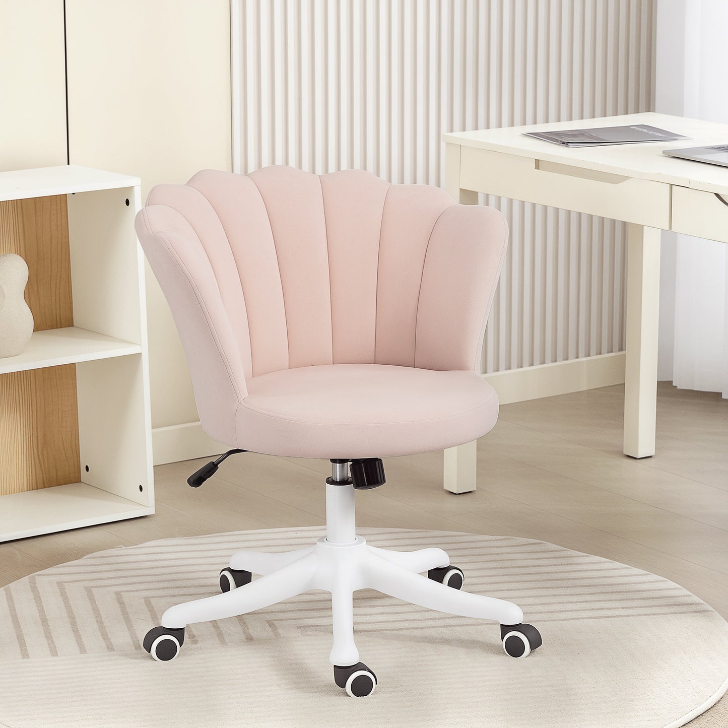 Office Chair, Armless Swivel Desk Chair with Adjustable Height, Backrest, Tilt Function for Office, Vanity, Pink