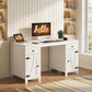 53" Farmhouse Executive Desk, Computer Desk with Drawers and 2 Cabinets, Study Table for Home Office, White Wood Grain