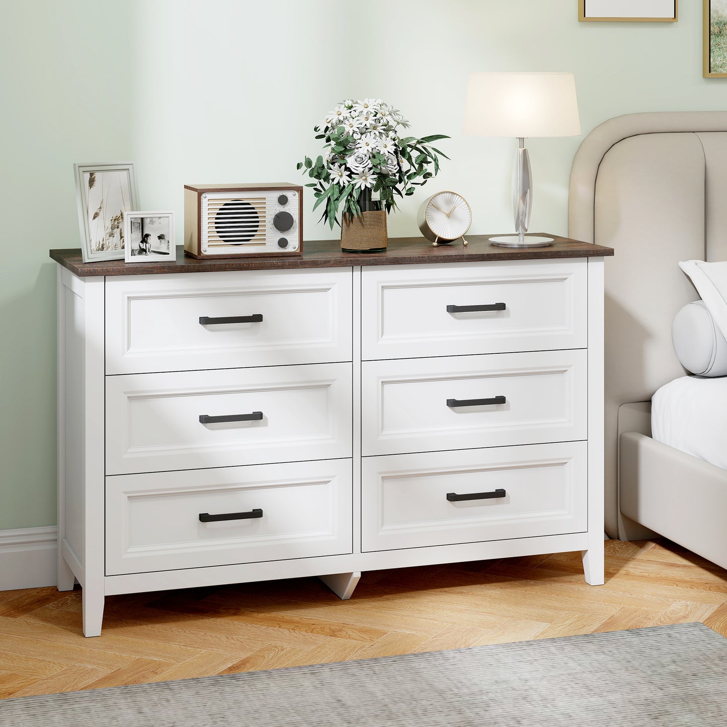 Wide Dresser for Bedroom with 6 Drawers Storage Chest of Drawers for Living Room, Closet, Laundry, Entryway
