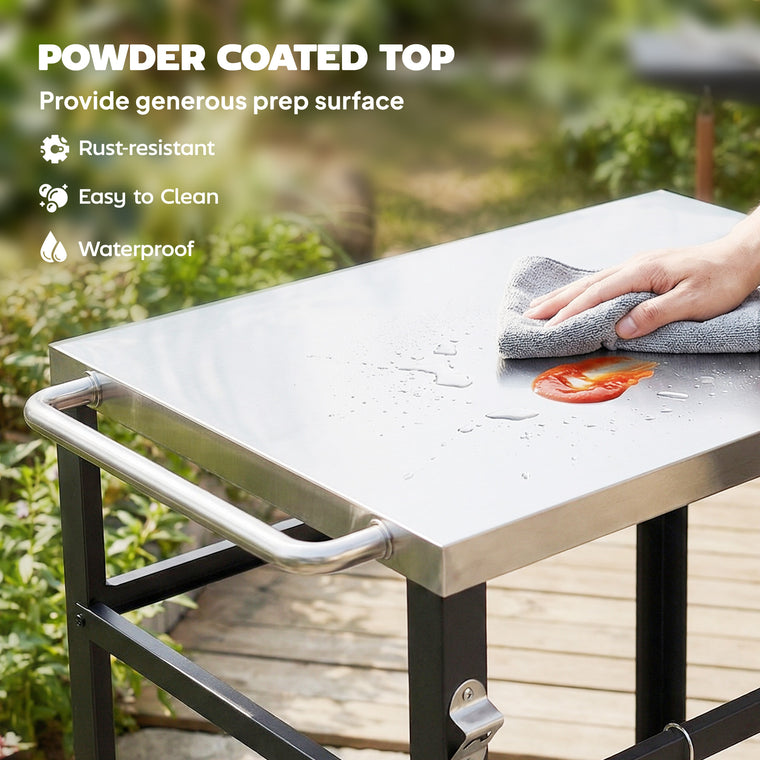 Black 2-Tier Grill Cart with Stainless Steel Tabletop