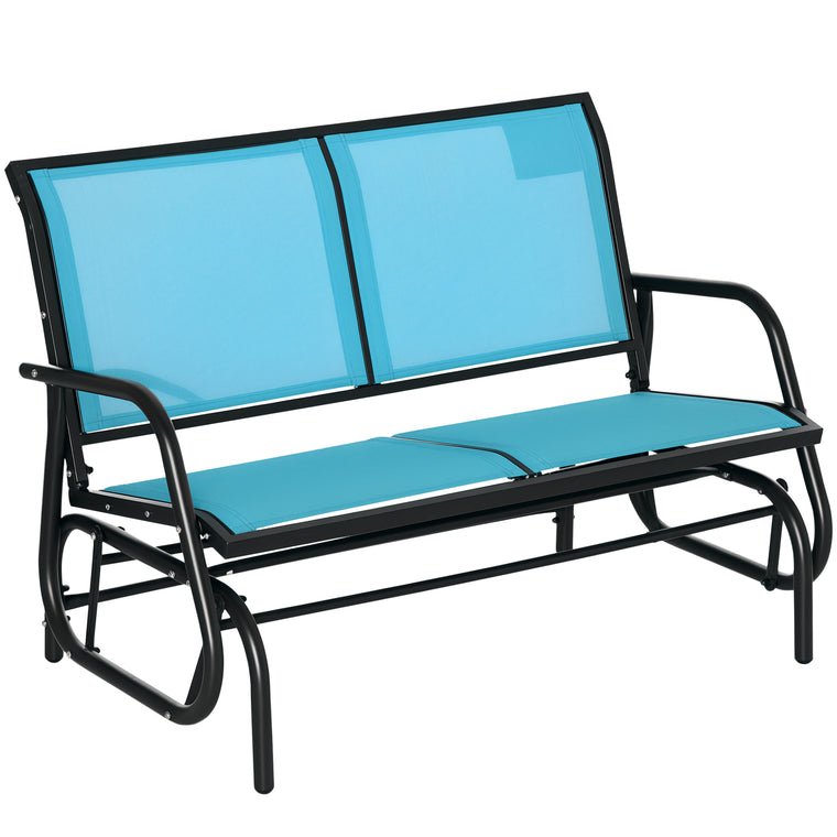 Blue Outdoor Glider Bench with Mesh Fabric