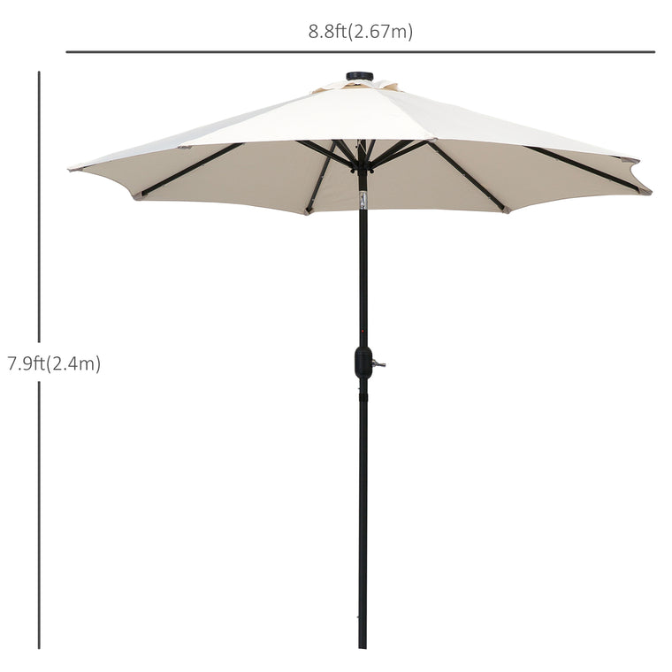 8.8ft Solar Patio Umbrella Outdoor Sunshade 24 LED Lights Tilt Canopy Cream