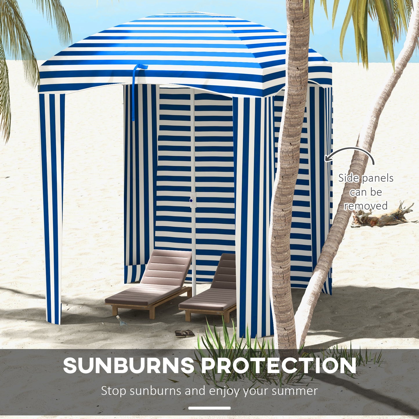 70.1" x 70.1" Blue White Stripe Cabana Umbrella with Walls