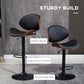 Bar Stools Set of 2, Modern PU Leather Adjustable Swivel Barstools with Curved Back, Footrest and Steel Base, Black