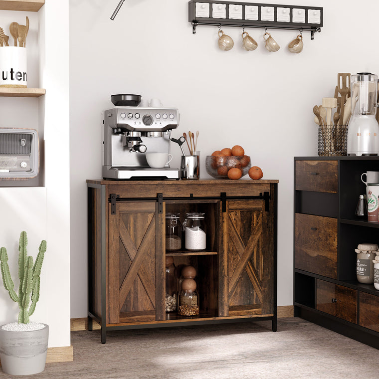 Industrial Sideboard Buffet with Barn Doors - Rustic Brown