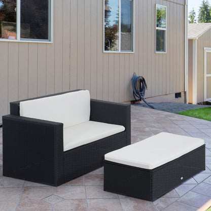 2-Piece PE Rattan Conversation Set with Double Ottoman
