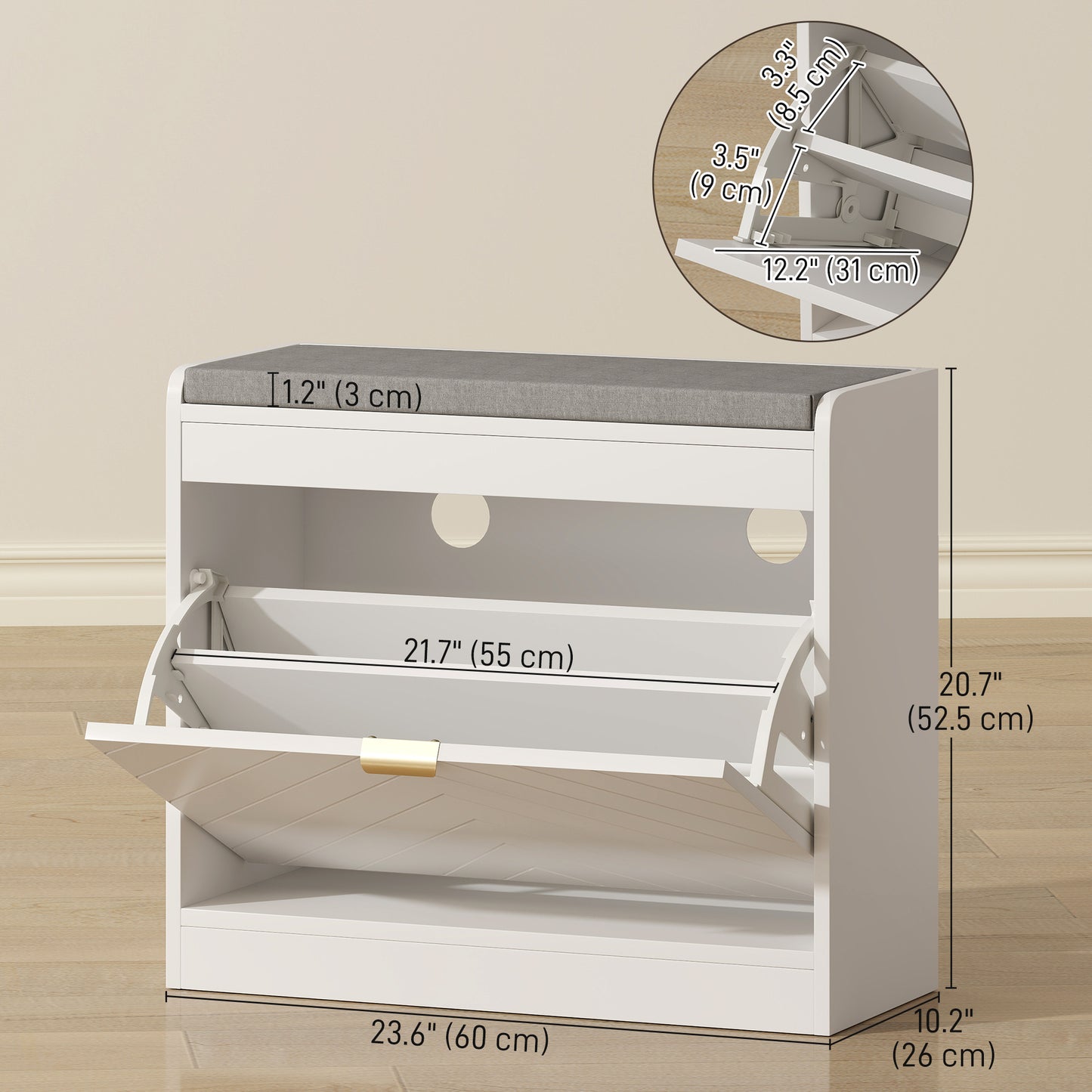 Shoe Storage with Seat, Upholstered Hallway Bench, Shoe Bench with Flip Drawer and Vent for 5 Pairs of Shoes