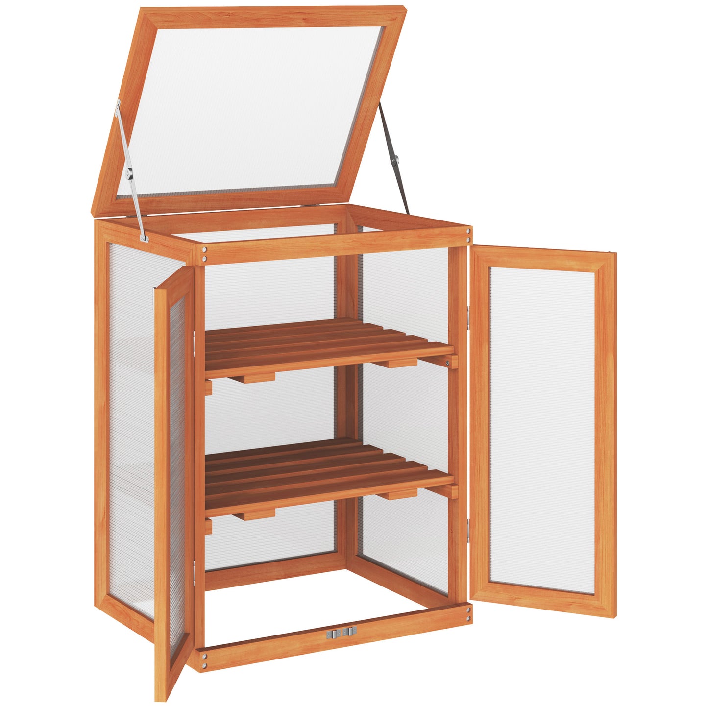 Wooden 2 Tier Cold Frame Greenhouse Polycarbonate Plant Grow House Portable Garden, 22.8" x 17.3" x 30.7", Orange