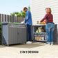 Garden Storage Cabinet, Outdoor Potting Bench Table with Galvanized Top and Shelf, Tool Shed with Double Doors, Grey