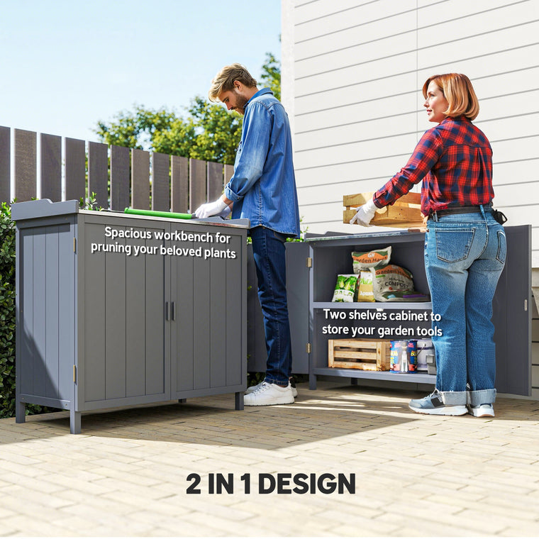Potting Bench Table with Galvanized Top and Shelf