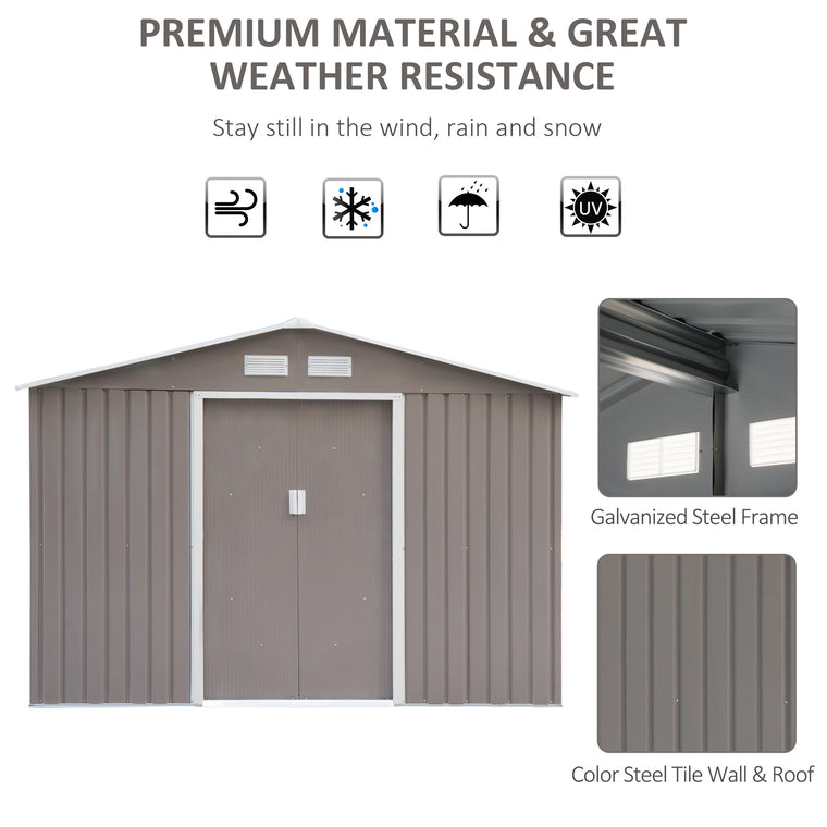 9' x 6.3' Metal Garden Shed with Foundation and Floor Base