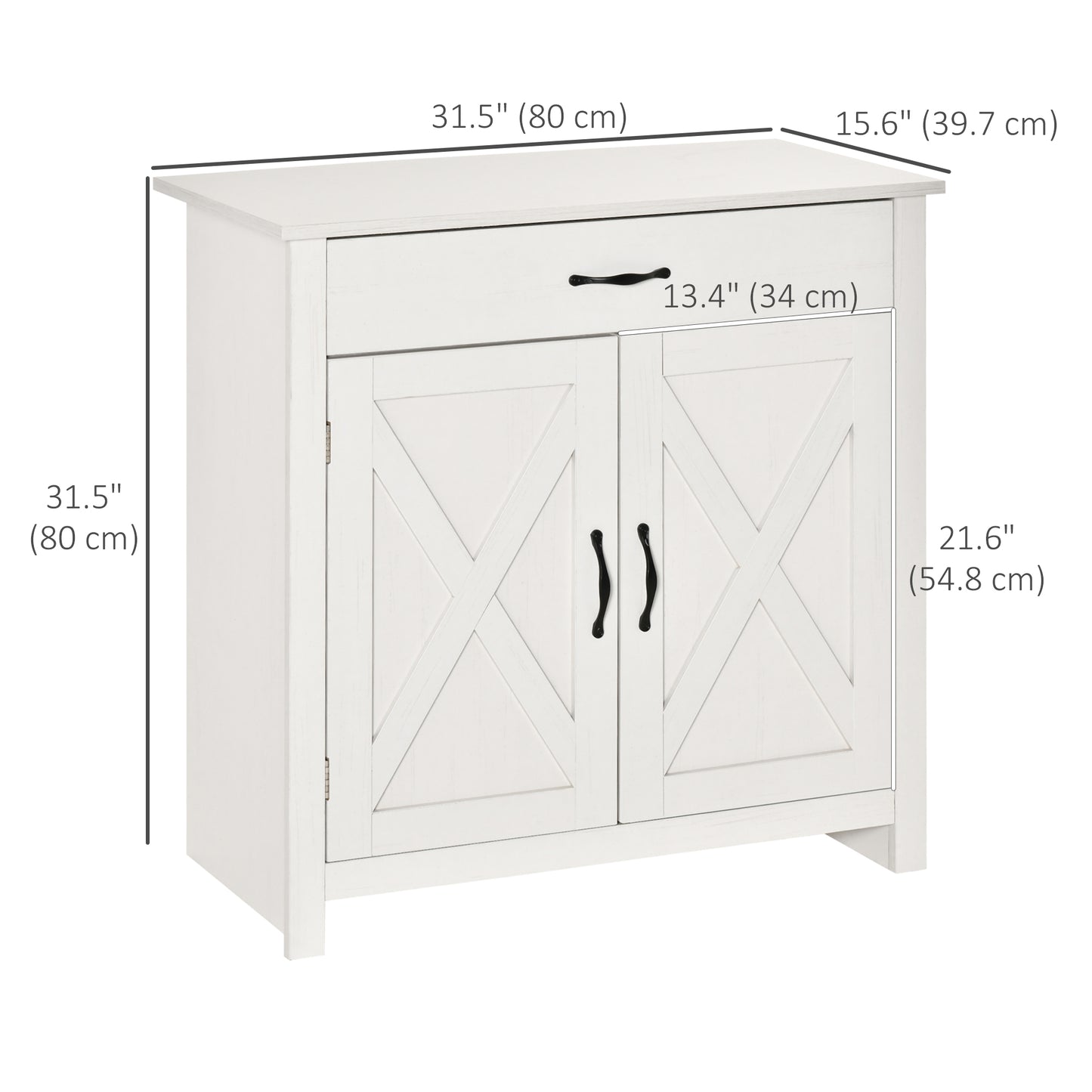 Farmhouse Sideboard Buffet Cabinet, Storage Cabinet with Barn Doors, Distressed White