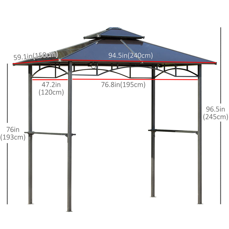 8' x 5' Aluminum Hardtop Grill Gazebo with Double Roof