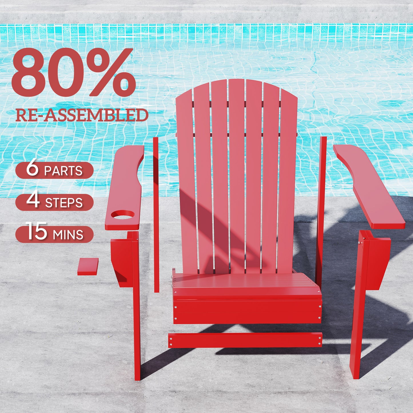 Classic Adirondack Chair, Muskoka Chairs, Garden Deck Chair with Cup Holder for Patio, Indoor, Backyard, Red