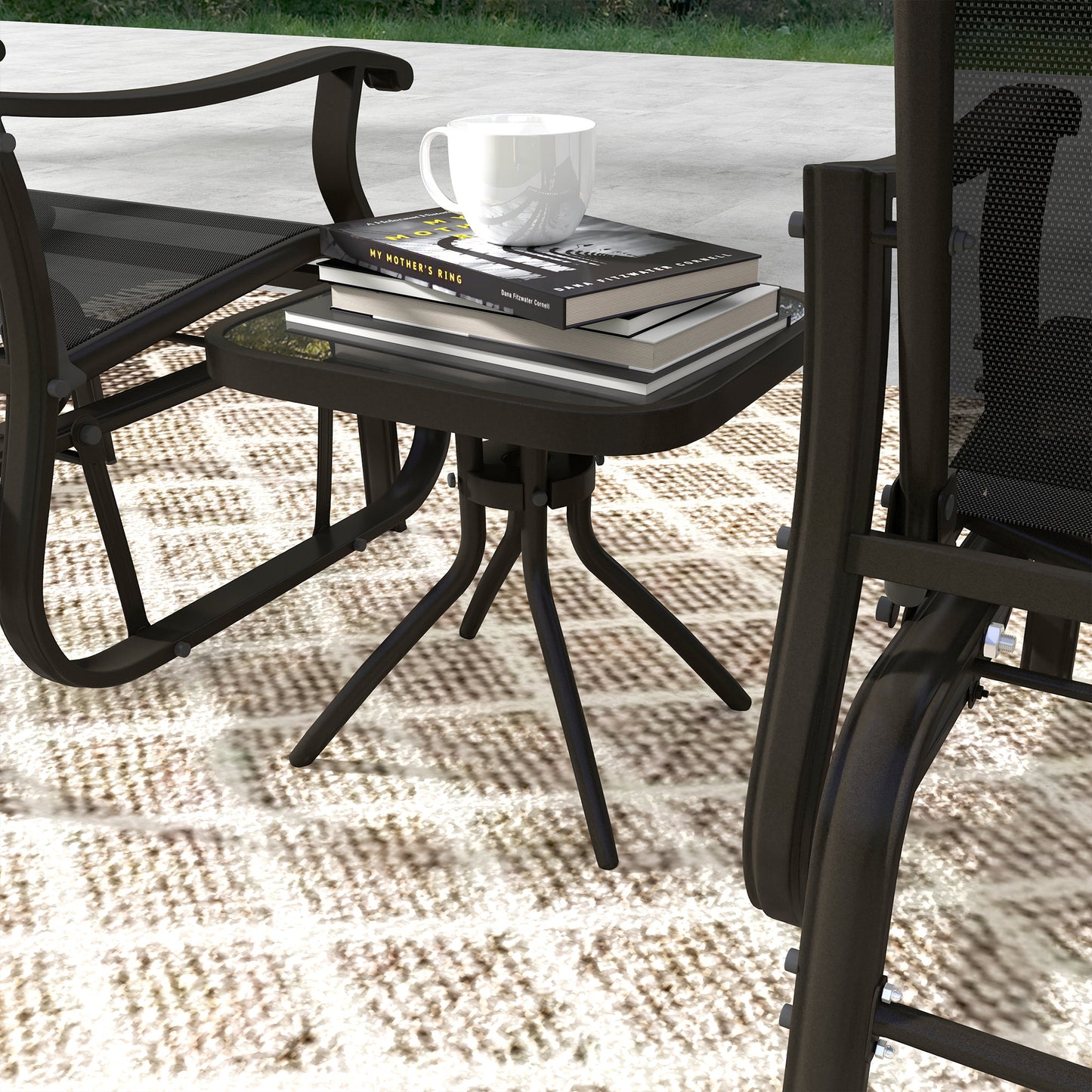3PCs Gliding Rocking Chair & Bistro Tea Table Set, Grey