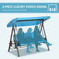 Outdoor Patio 3-Person Steel Canopy Cushioned Seat Bench Swing with Included Side Trays & Padded Comfort, Wine Red