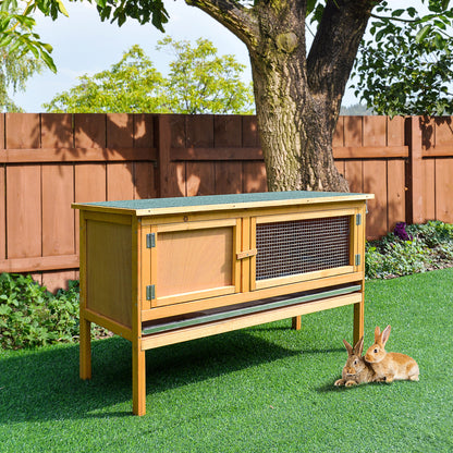 Wooden Rabbit Hutch with Slide-Out Tray & Openable Roof